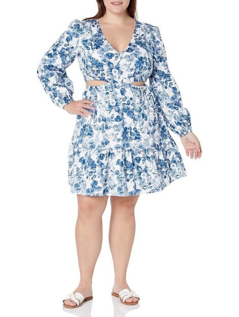 Blue & White Floral Cutout Dress | The Drop XL